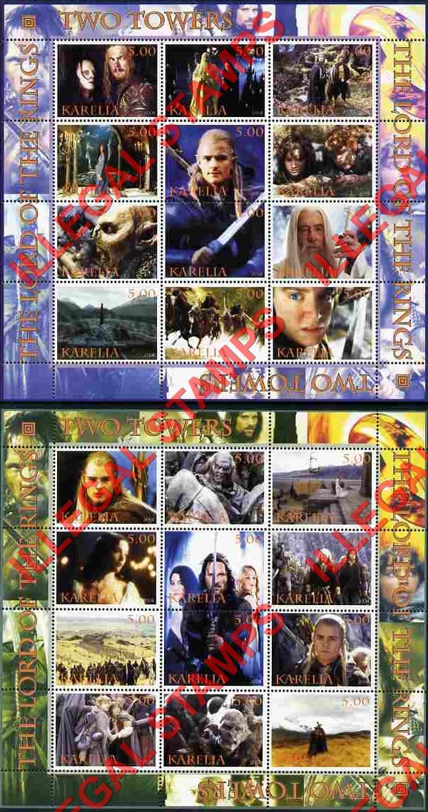 Republic of Karelia 2004 Lord of the Rings Two Towers Illegal Stamps