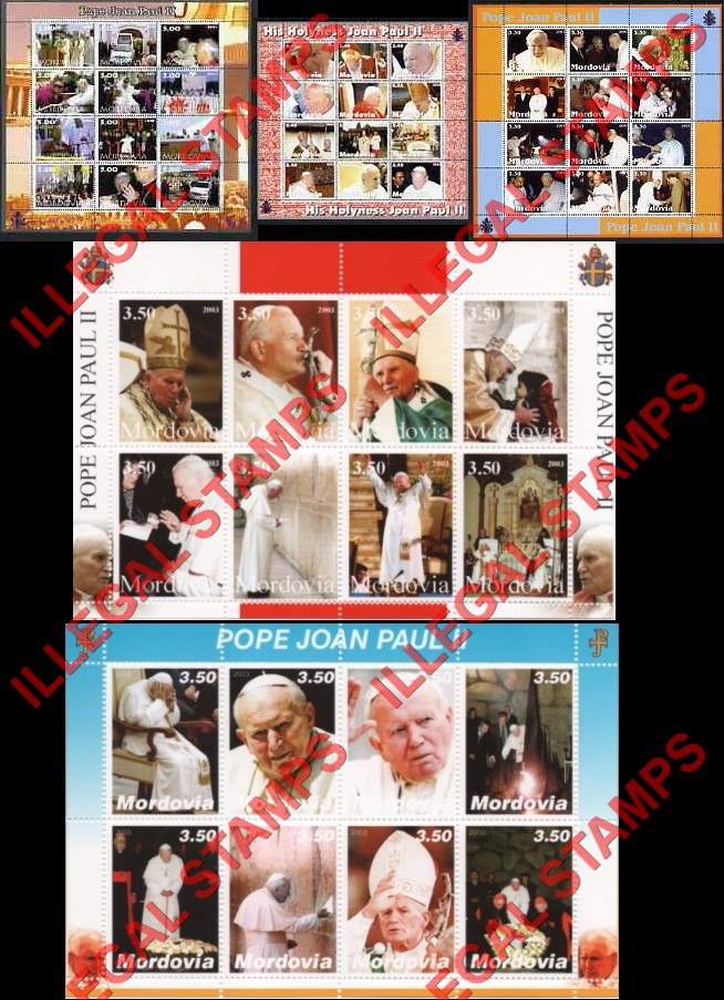 Republic of Mordovia 2003 Counterfeit Pope John Paul II Illegal Stamps