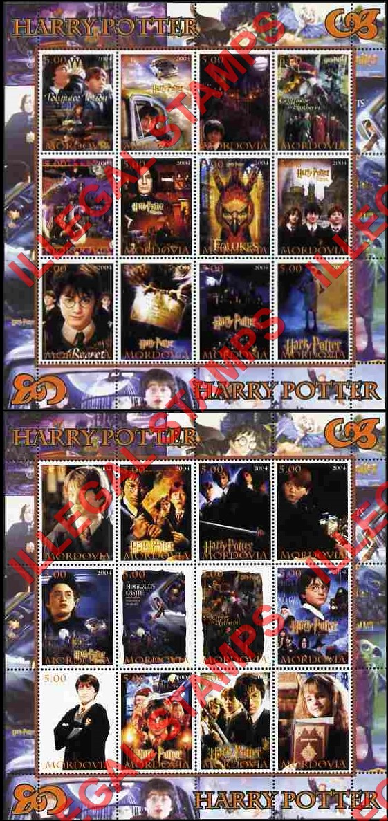 Republic of Mordovia 2004 Harry Potter Counterfeit Illegal Stamps