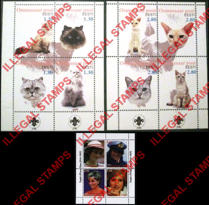 Osmussaar Post Cats and Princess Diana Illegal Stamps