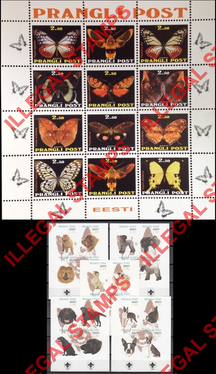 Prangli Post Dogs and Butterflies Illegal Stamps