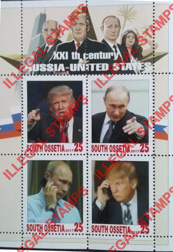 South Ossetia 2017 Donald Trump and Vladimir Putin Illegal Stamps