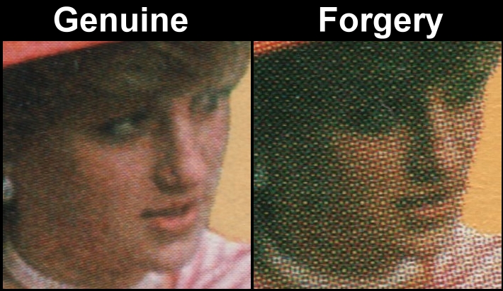 Saint Vincent 1982 Princess Diana 21st Birthday Fake with Original Screen and Color Comparison of her face