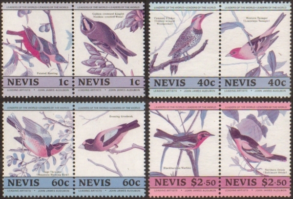 Nevis 1985 Audubon Birds Missing Color Error Set