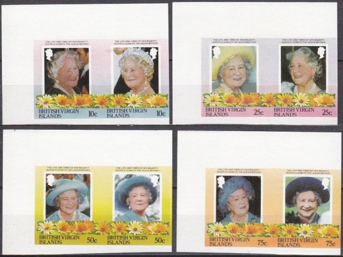 British Virgin Islands 1985 85th Birthday of Queen Elizabeth the Queen Mother Imperforate Stamp Varieties