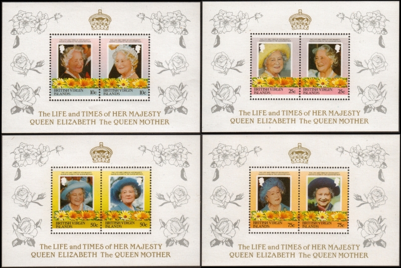 British Virgin Islands 1985 85th Birthday of Queen Elizabeth the Queen Mother Omnibus Series Unissued Souvenir Sheet Set