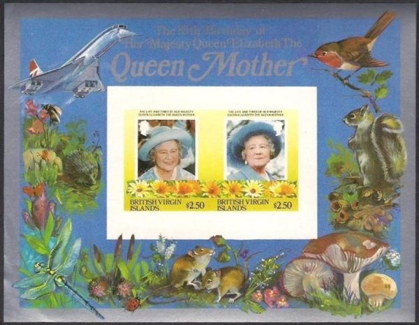 British Virgin Islands 1985 85th Birthday of Queen Elizabeth the Queen Mother $2.50 Imperforate Restricted Printing Souvenir Sheet