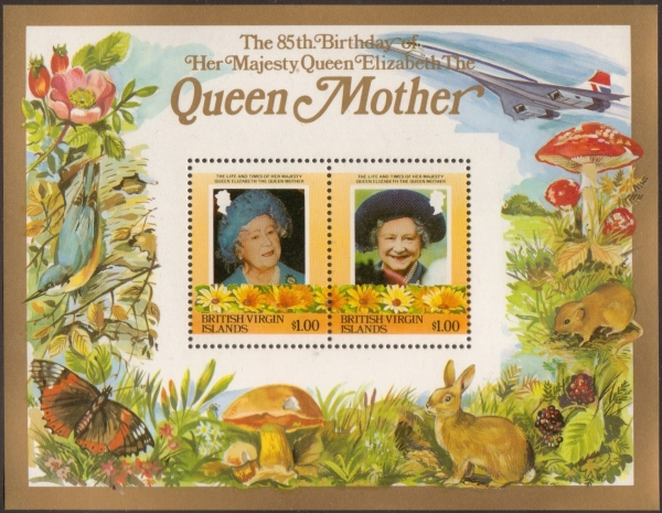 British Virgin Islands 1985 85th Birthday of Queen Elizabeth the Queen Mother $1.00 Restricted Printing Souvenir Sheet