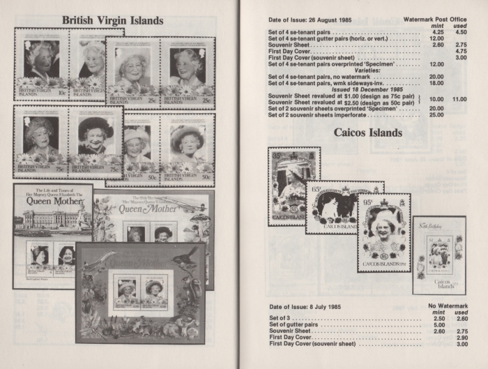 Urch Harris Ad Showing British Virgin Islands 1985 85th Birthday Stamps and Varieties