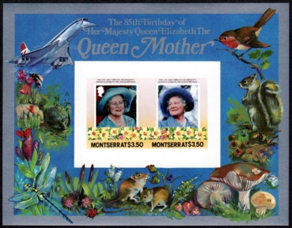 Montserrat 1985 85th Birthday of Queen Elizabeth the Queen Mother $3.50 Imperforate Restricted Printing Souvenir Sheet