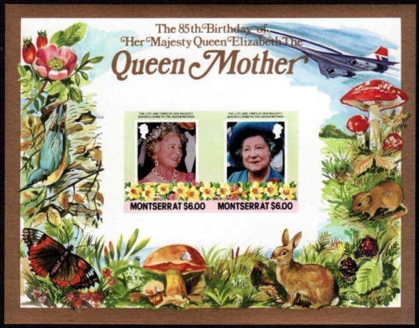 Montserrat 1985 85th Birthday of Queen Elizabeth the Queen Mother $6.00 Imperforate Restricted Printing Souvenir Sheet