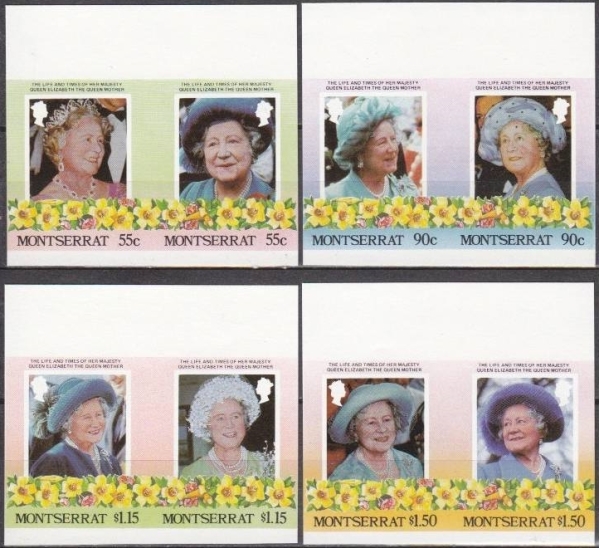 Montserrat 1985 85th Birthday of Queen Elizabeth the Queen Mother Imperforate Stamp Varieties