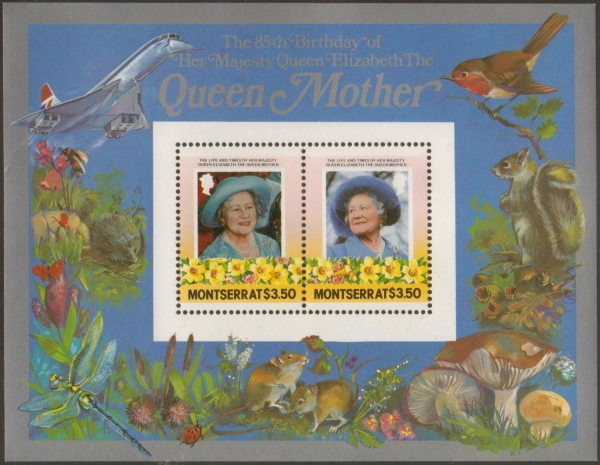 Montserrat 1985 85th Birthday of Queen Elizabeth the Queen Mother $3.50 Restricted Printing Souvenir Sheet