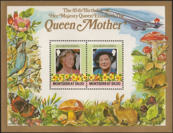 Montserrat 1985 85th Birthday of Queen Elizabeth the Queen Mother $6.00 Restricted Printing Souvenir Sheet