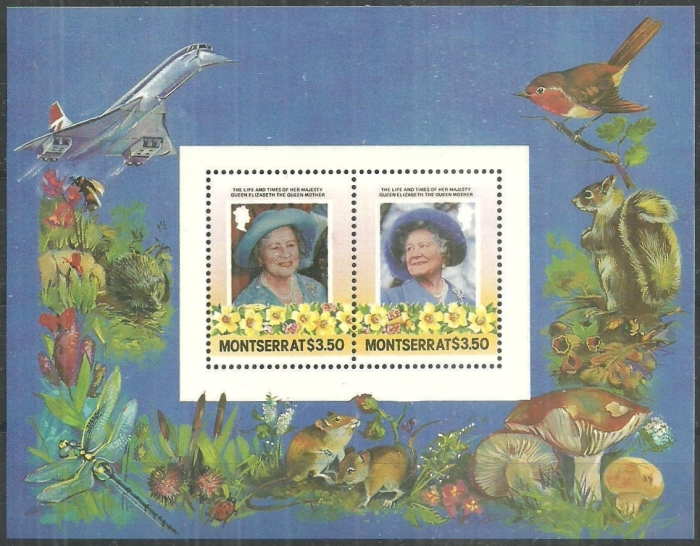Montserrat 1985 85th Birthday of Queen Elizabeth the Queen Mother $3.50 Restricted Printing Missing Silver Error Souvenir Sheet