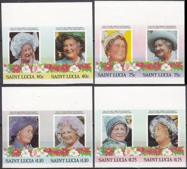 Saint Lucia 1985 85th Birthday of Queen Elizabeth the Queen Mother Imperforate Stamp Varieties