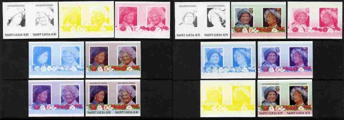 Saint Lucia 1985 85th Birthday of Queen Elizabeth the Queen Mother Progressive Color Proof Sets