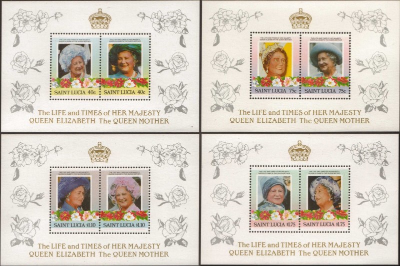 Saint Lucia 1985 85th Birthday of Queen Elizabeth the Queen Mother Omnibus Series Unissued Souvenir Sheet Set