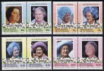 Saint Vincent Grenadines 1985 85th Birthday of Queen Elizabeth the Queen Mother Omnibus Series Reprint SPECIMEN Stamps