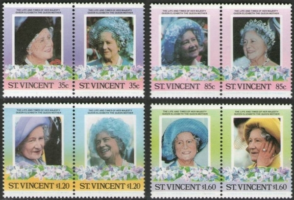 Saint Vincent 1985 85th Birthday of Queen Elizabeth the Queen Mother Stamps