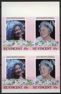 Saint Vincent 1985 85th Birthday of Queen Elizabeth the Queen Mother Imperforate Stamp Variety