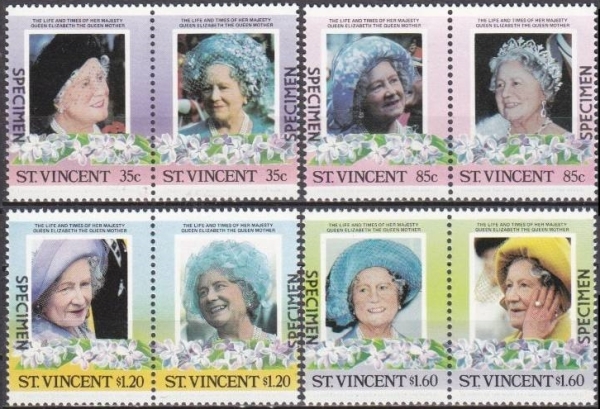 Saint Vincent 1985 85th Birthday of Queen Elizabeth the Queen Mother Omnibus Series Original SPECIMEN Stamps