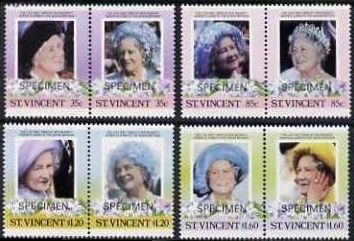Saint Vincent 1985 85th Birthday of Queen Elizabeth the Queen Mother Omnibus Series Reprint SPECIMEN Stamps