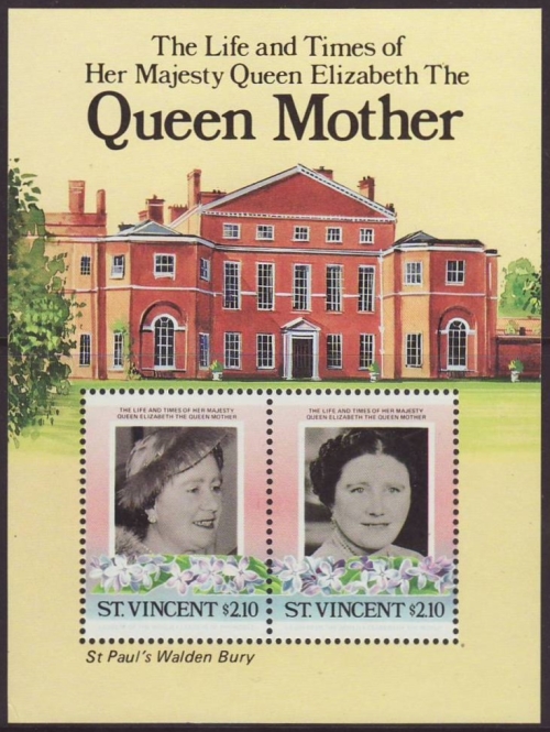Saint Vincent 1985 85th Birthday of Queen Elizabeth the Queen Mother Omnibus Series Souvenir Sheet