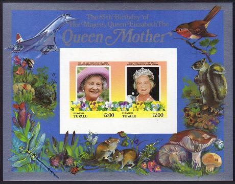 Funafuti 1986 85th Birthday of Queen Elizabeth the Queen Mother Imperforate $2.00 Restricted Printing Souvenir Sheet