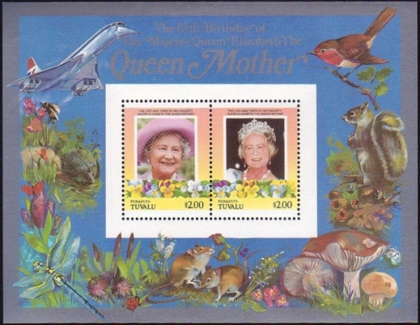 Funafuti 1986 85th Birthday of Queen Elizabeth the Queen Mother $2.00 Restricted Printing Souvenir Sheet
