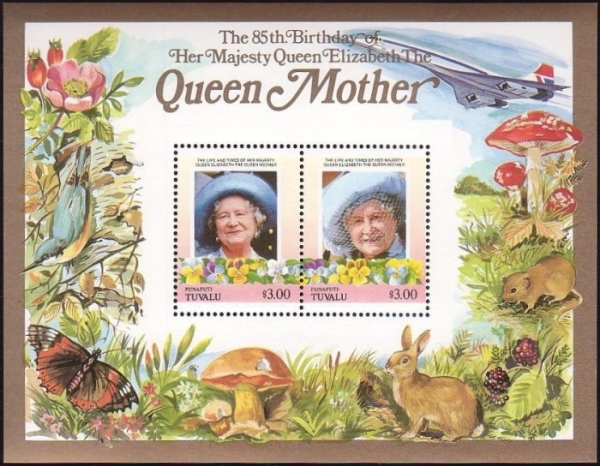 Funafuti 1986 85th Birthday of Queen Elizabeth the Queen Mother $3.00 Restricted Printing Souvenir Sheet