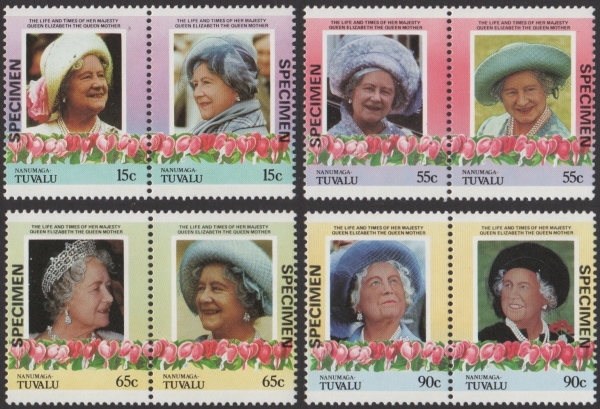 Nanumaga 1985 85th Birthday of Queen Elizabeth the Queen Mother Omnibus Series SPECIMEN Stamps