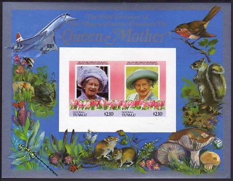 Nanumaga 1986 85th Birthday of Queen Elizabeth the Queen Mother Imperforate $2.10 Restricted Printing Souvenir Sheet