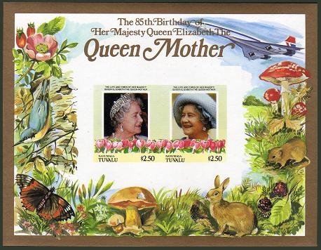 Nanumaga 1986 85th Birthday of Queen Elizabeth the Queen Mother Imperforate $2.50 Restricted Printing Souvenir Sheet