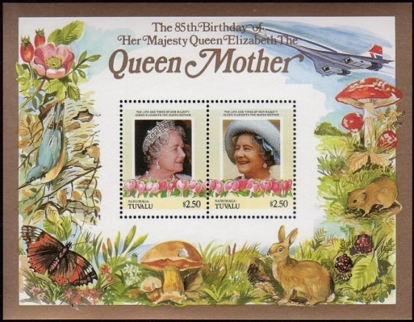 Nanumaga 1986 85th Birthday of Queen Elizabeth the Queen Mother $2.50 Restricted Printing Souvenir Sheet