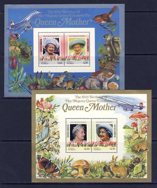 Nanumaga 1986 85th Birthday of Queen Elizabeth the Queen Mother SPECIMEN Overprinted Restricted Printing Souvenir Sheets