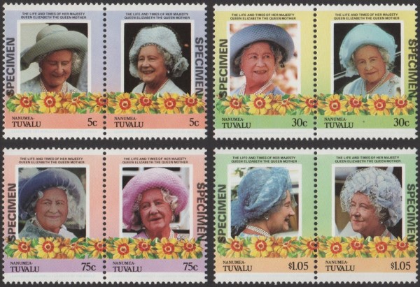 Nanumea 1985 85th Birthday of Queen Elizabeth the Queen Mother Omnibus Series SPECIMEN Stamps