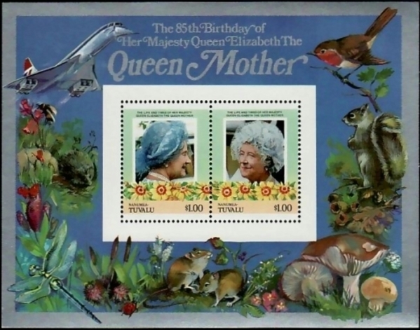 Nanumea 1986 85th Birthday of Queen Elizabeth the Queen Mother $1.00 Restricted Printing Souvenir Sheet