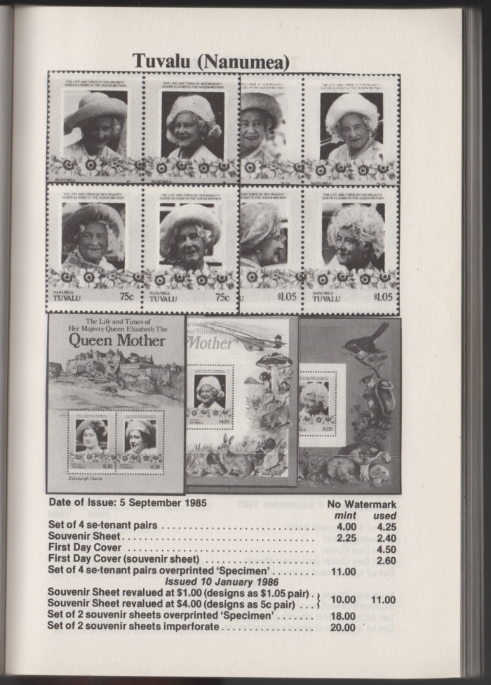Urch Harris Ad Showing Tuvalu Nanumea 1985 85th Birthday Stamps and Varieties