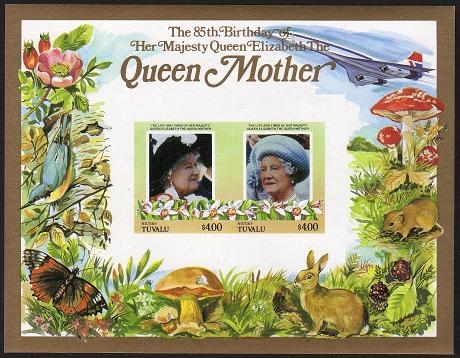 Niutao 1986 85th Birthday of Queen Elizabeth the Queen Mother Imperforate $4.00 Restricted Printing Souvenir Sheet