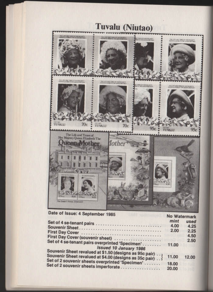 Urch Harris Ad Showing Tuvalu Niutao 1985 85th Birthday Stamps and Varieties