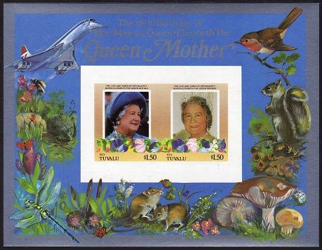 Nui 1986 85th Birthday of Queen Elizabeth the Queen Mother Imperforate $1.50 Restricted Printing Souvenir Sheet