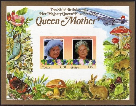 Nui 1986 85th Birthday of Queen Elizabeth the Queen Mother Imperforate $3.50 Restricted Printing Souvenir Sheet