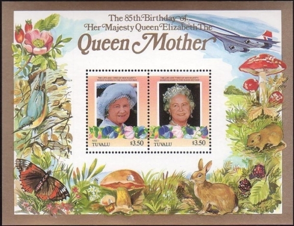 Nui 1986 85th Birthday of Queen Elizabeth the Queen Mother $3.50 Restricted Printing Souvenir Sheet