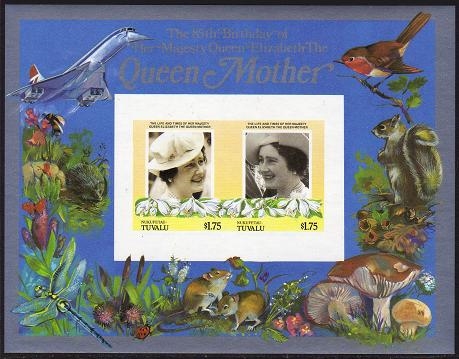 Nukufetau 1986 85th Birthday of Queen Elizabeth the Queen Mother Imperforate $1.75 Restricted Printing Souvenir Sheet