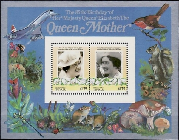 Nukufetau 1986 85th Birthday of Queen Elizabeth the Queen Mother $1.75 Restricted Printing Souvenir Sheet