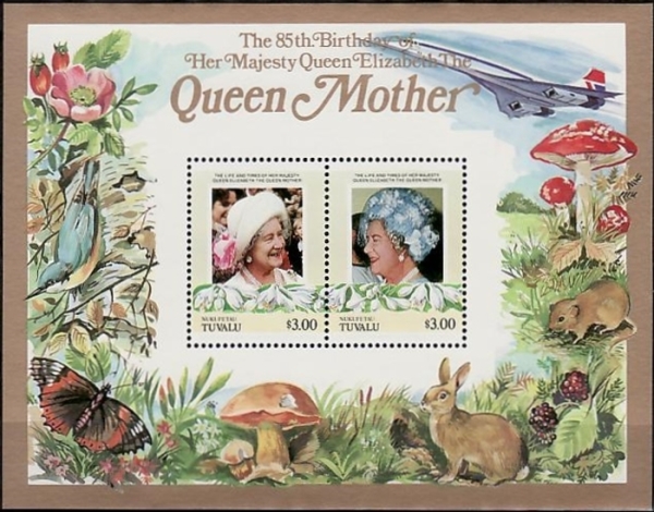 Nukufetau 1986 85th Birthday of Queen Elizabeth the Queen Mother $3.00 Restricted Printing Souvenir Sheet