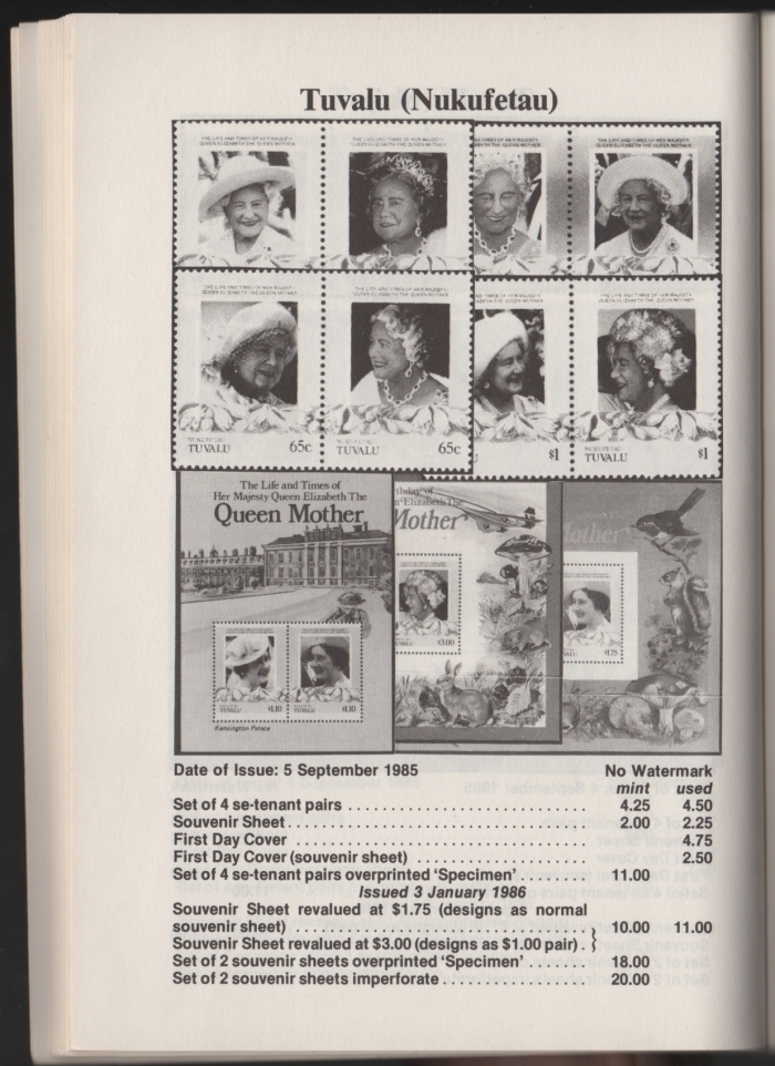 Urch Harris Ad Showing Tuvalu Nukufetau 1985 85th Birthday Stamps and Varieties