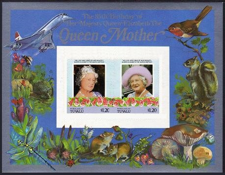 Nukulaelae 1986 85th Birthday of Queen Elizabeth the Queen Mother Imperforate $1.20 Restricted Printing Souvenir Sheet