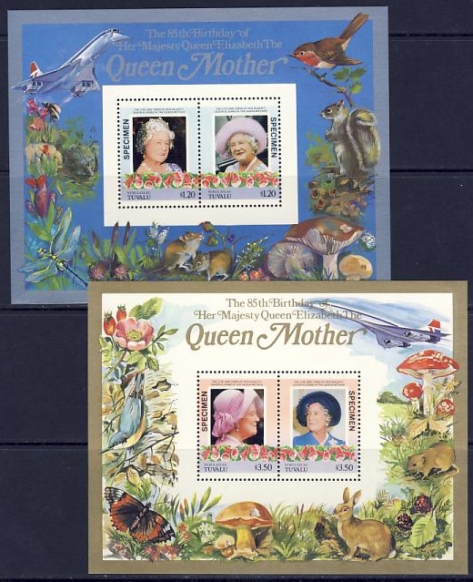 Nukulaelae 1986 85th Birthday of Queen Elizabeth the Queen Mother SPECIMEN Overprinted Restricted Printing Souvenir Sheets